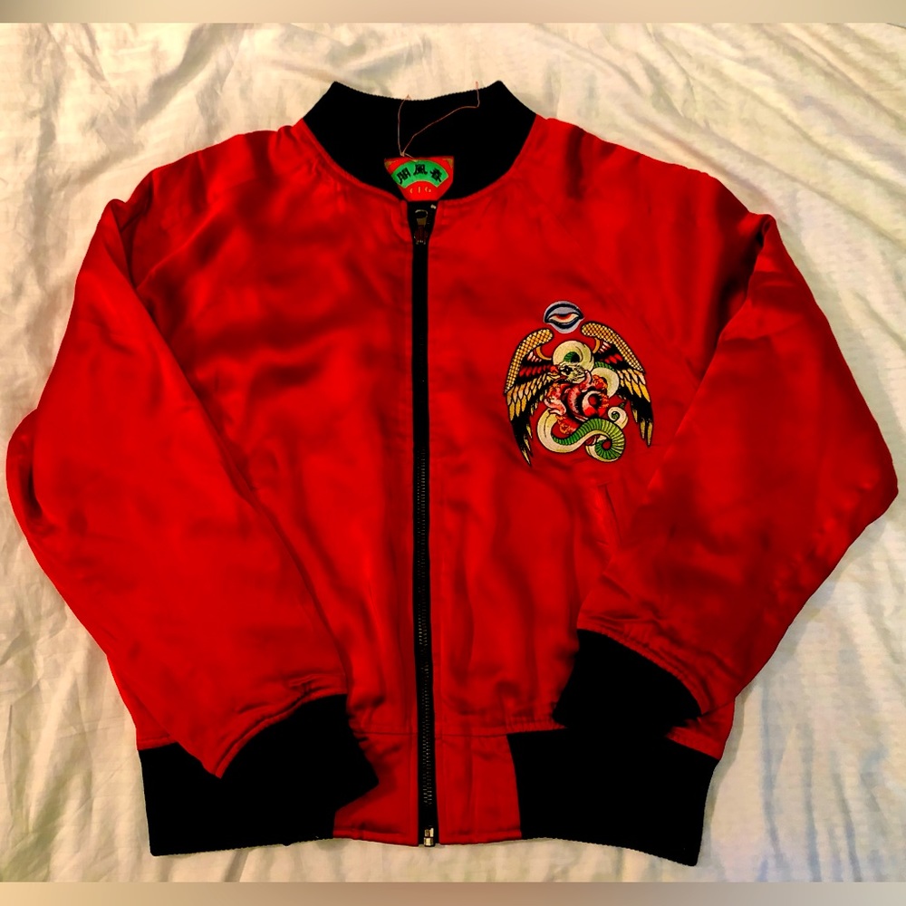 Red Silk cowboy bomber jacket